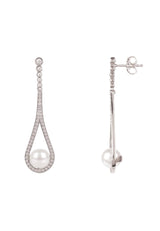 Cradled Pearl Drop Earrings Silver - Premium Earrings - Just $265! Shop now at Pulse Designer Fashion