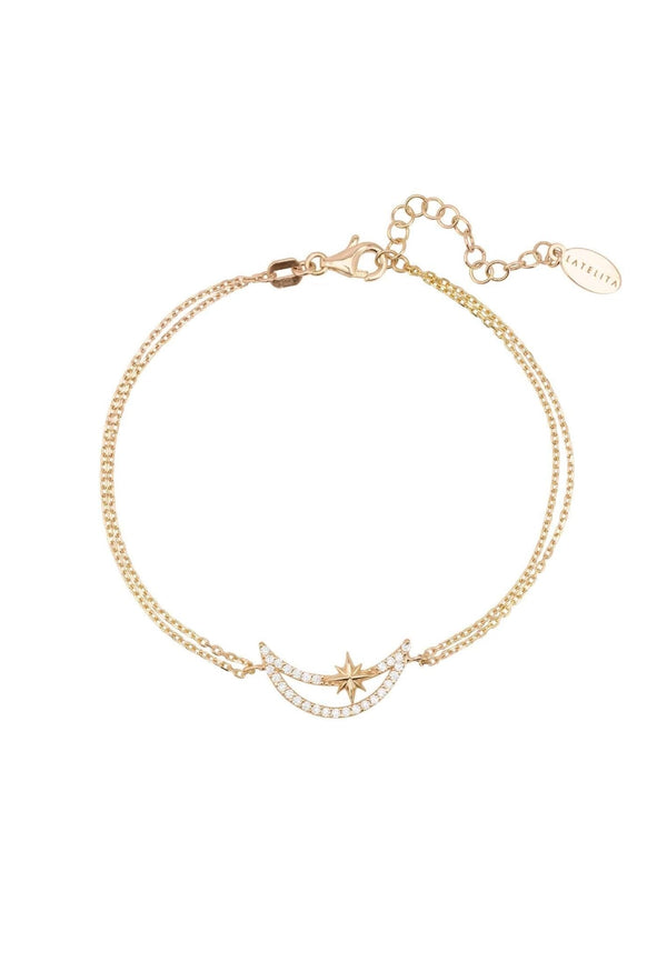 Sparkling Crescent Moon and Star Bracelet Rosegold - Premium Bracelets - Just $101.50! Shop now at Pulse Designer Fashion