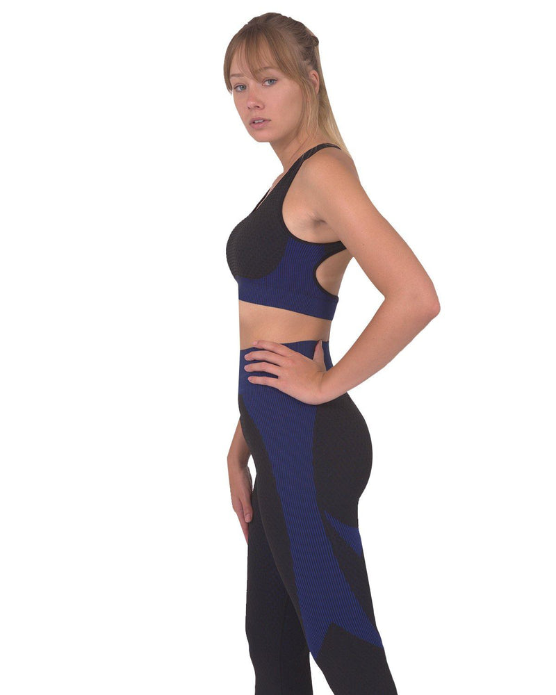 Trois Seamless Sports Bra - Black With Navy - Premium Sports Bra - Just $62! Shop now at Pulse Designer Fashion