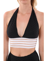 Bentley Halter-Neck Sports Bra - Black  & White - Premium Neck Sports Bra - Just $32.25! Shop now at Pulse Designer Fashion