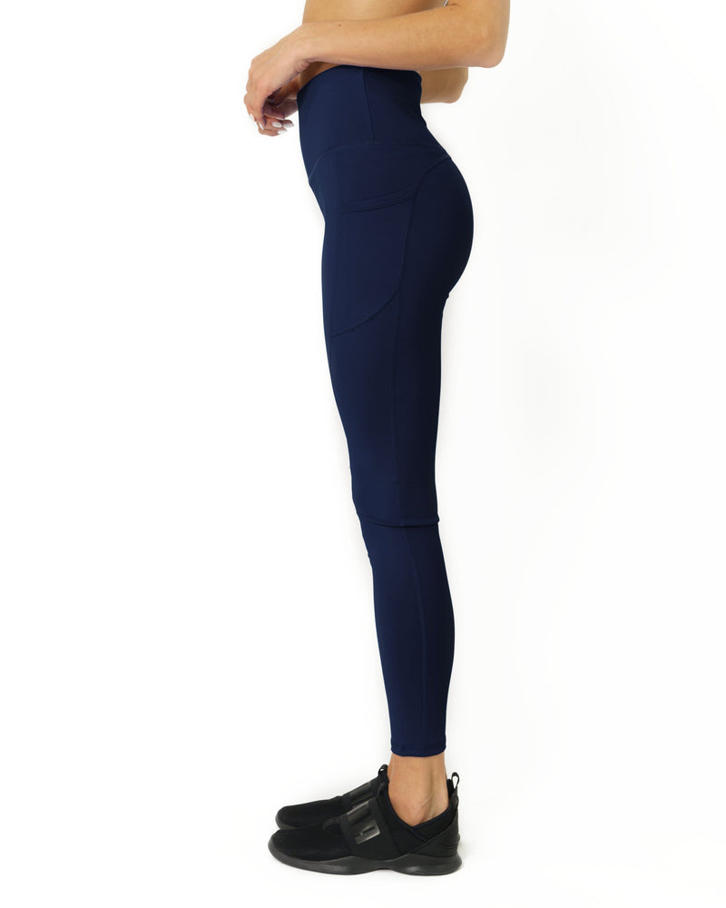 High Waisted Yoga Leggings - Navy Blue - Premium Pants - Just $67.75! Shop now at Pulse Designer Fashion