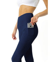 High Waisted Yoga Leggings - Navy Blue - Premium Pants - Just $67.75! Shop now at Pulse Designer Fashion